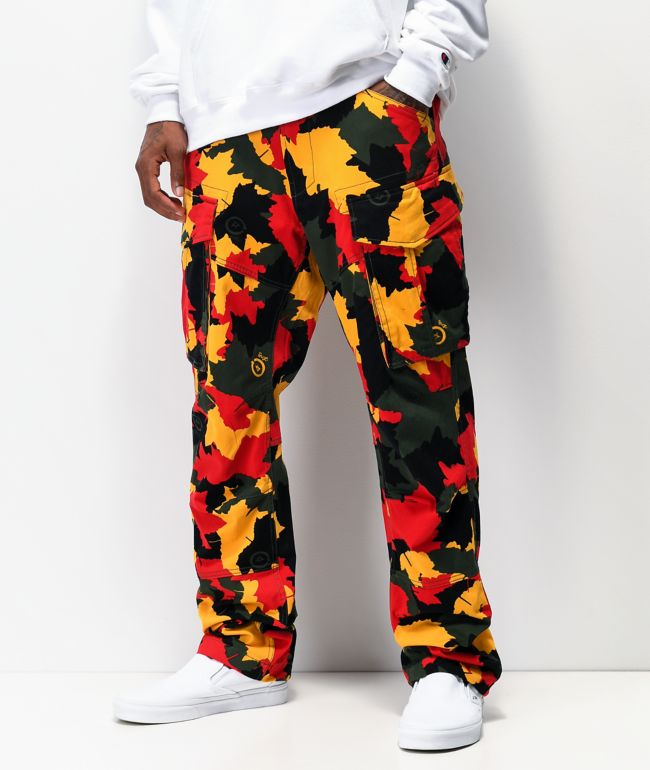 red and yellow camo pants