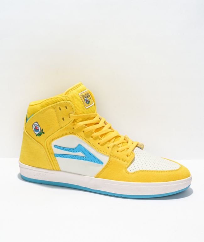 Lakai x Pacifico Telford White, Cyan, & Yellow Skate Shoes
