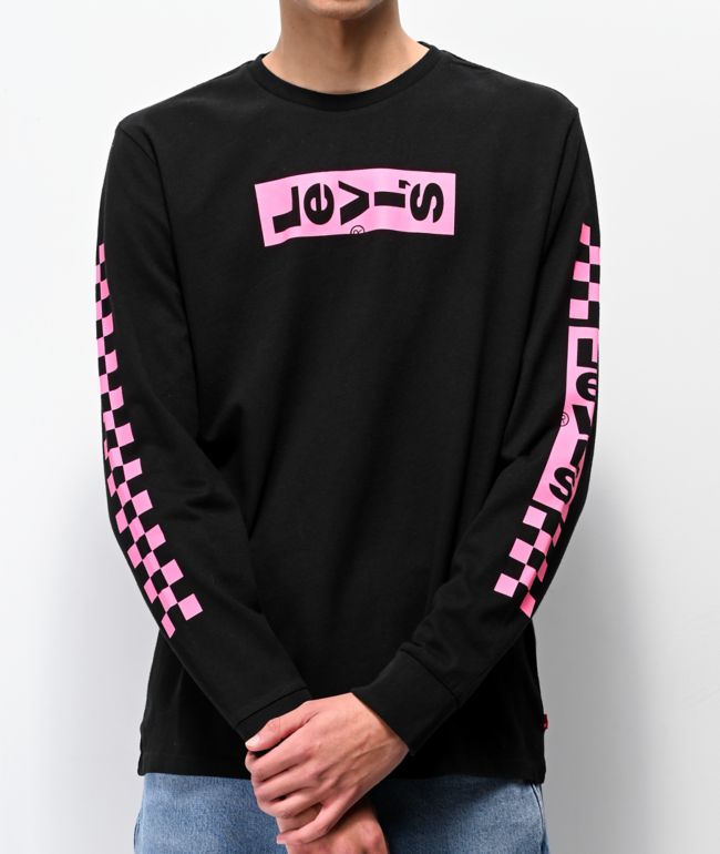 Levis Boxtab Logo Black & Pink Long Sleeve T-Shirt