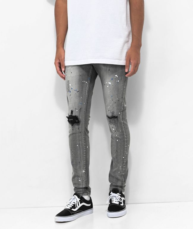 Lost Hills Ripped Paint Grey Skinny Jeans