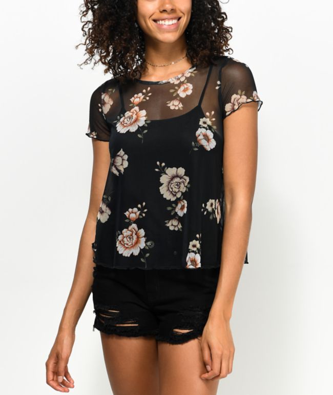 floral mesh t shirt dress