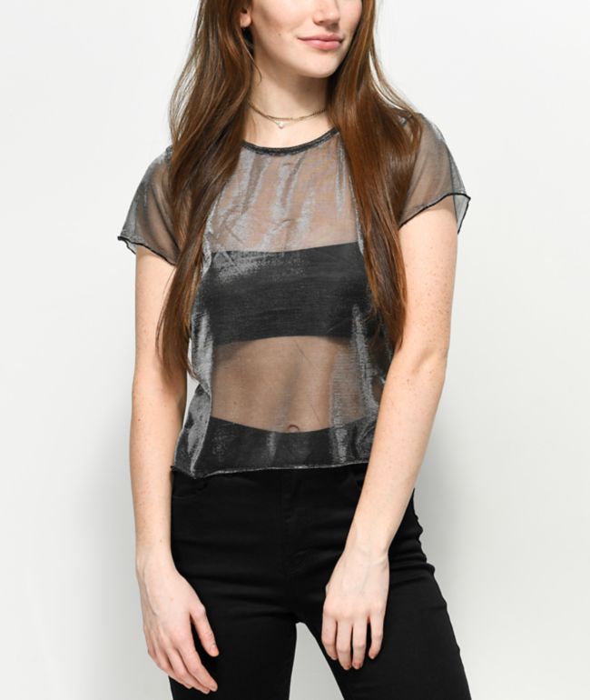 Lunachix Karen Metallic Black Mesh Top Zumiez