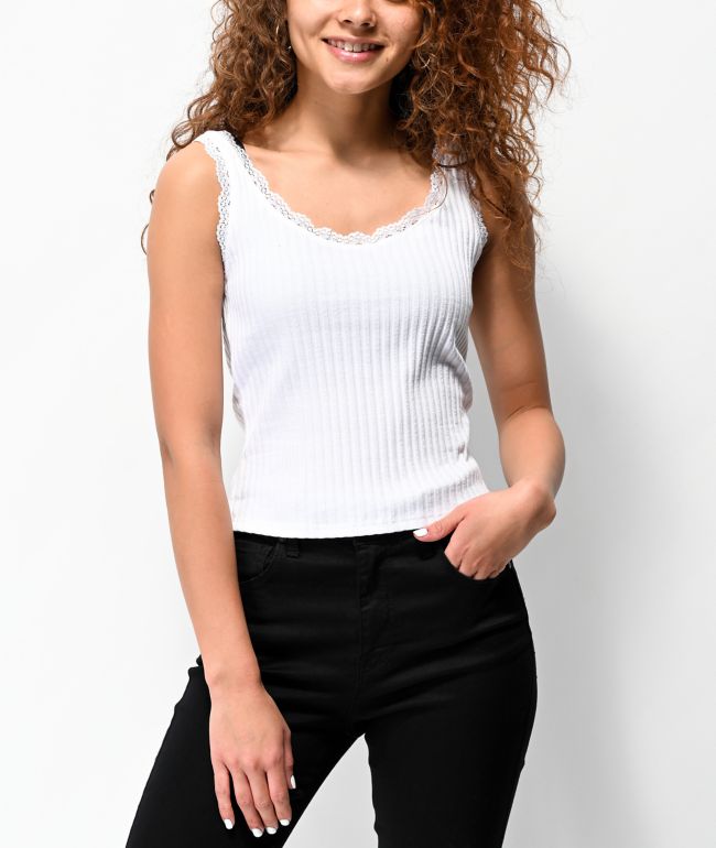 White tank top lace trim clearance