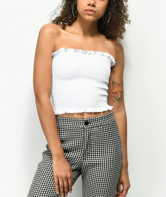 white ruffle tube top