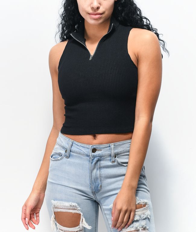 Download Lunachix Zip Black Mock Neck Tank Top | Zumiez