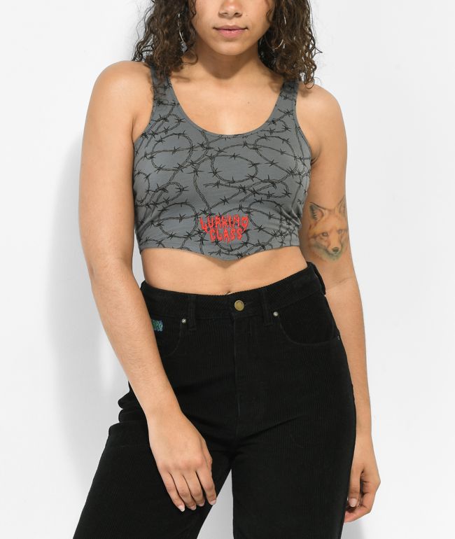 Lurking Class by Sketchy Tank Barbed Wire Grey Crop Tank Top 