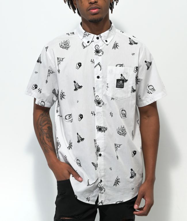 Mixed White Short Sleeve Button Up Shirt