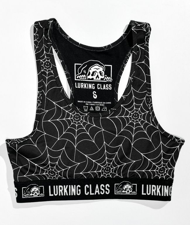 Lurking Class by Sketchy Tank Spider Web Black Sports Bra