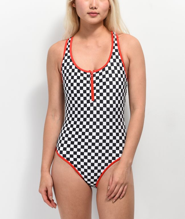 Pink & White Checkers One Piece Swimsuit Checkered Regular to Plus Size