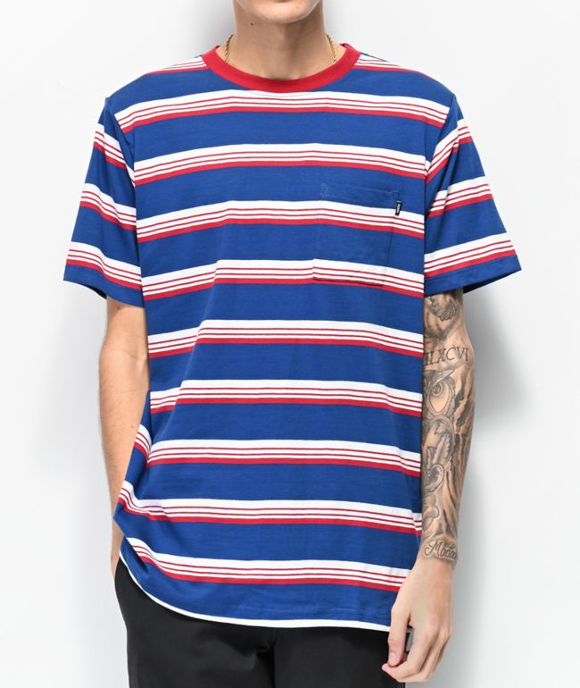 blue red striped shirt