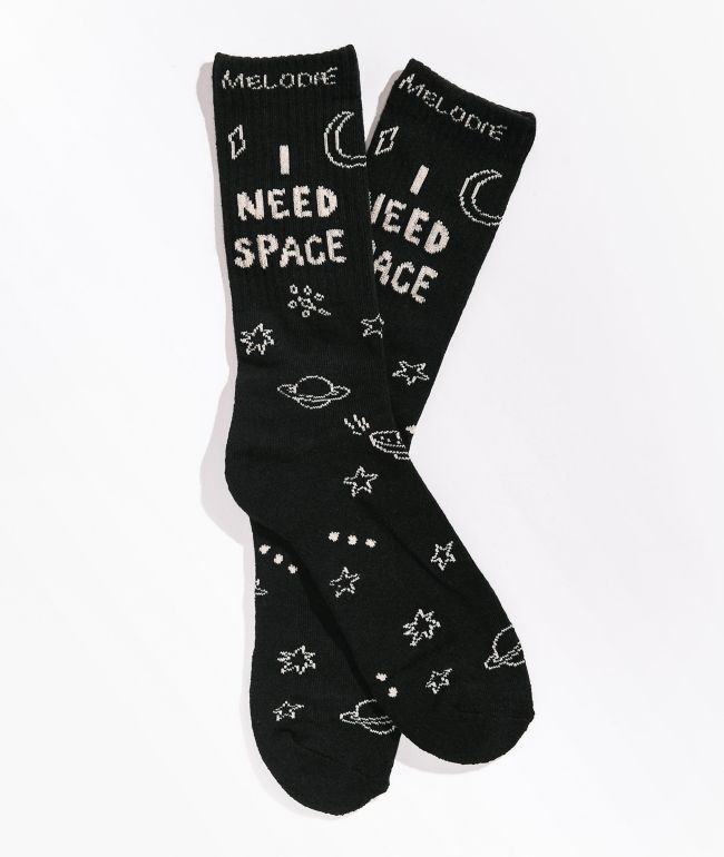 Melodie I Need Space Black Crew Socks