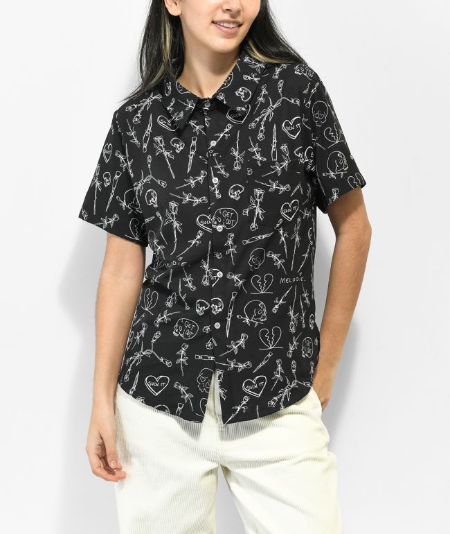 Melodie Lovers Black Short Sleeve Button Up Shirt