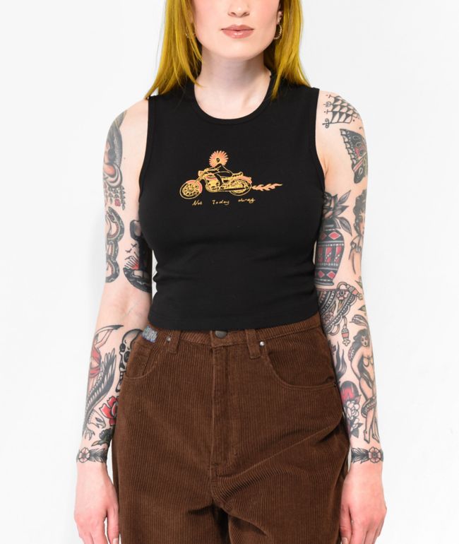 Melodie Not Today Honey Black Crop Tank Top