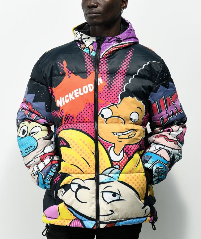 نعم قائد المنتخب شعاع  Members Only x Nickelodeon Reptar Black Hooded Puffer Jacket