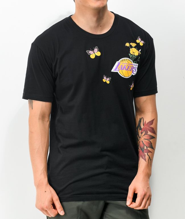 Mitchell & Ness LA Lakers State Flower Black T-Shirt | Zumiez