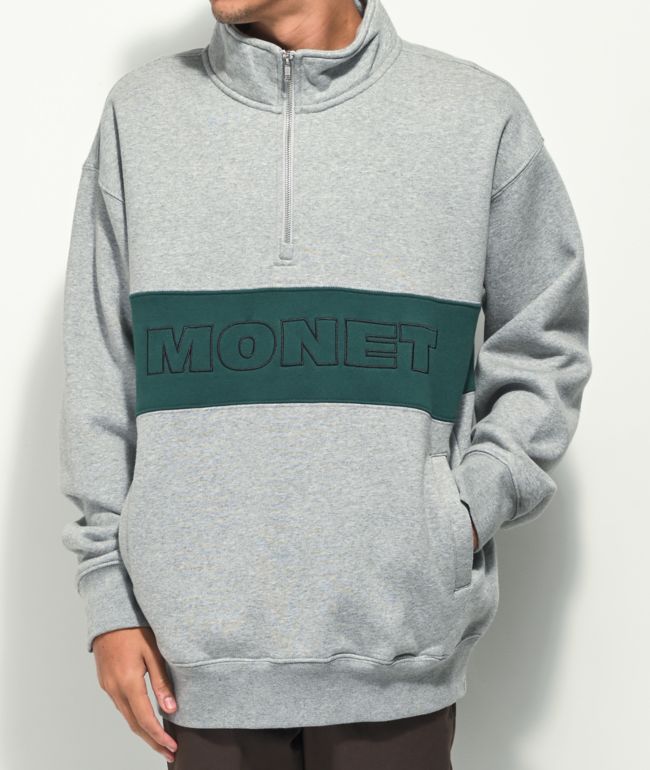 Monet Hubba Grey & Green Quarter Zip Sweatshirt