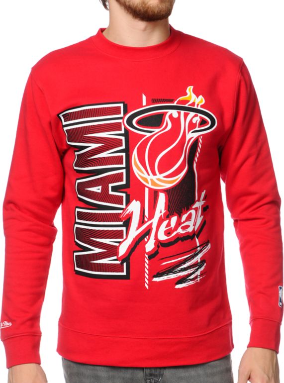 Download NBA Mitchell and Ness Heat Zip Zag Red Crew Neck ...