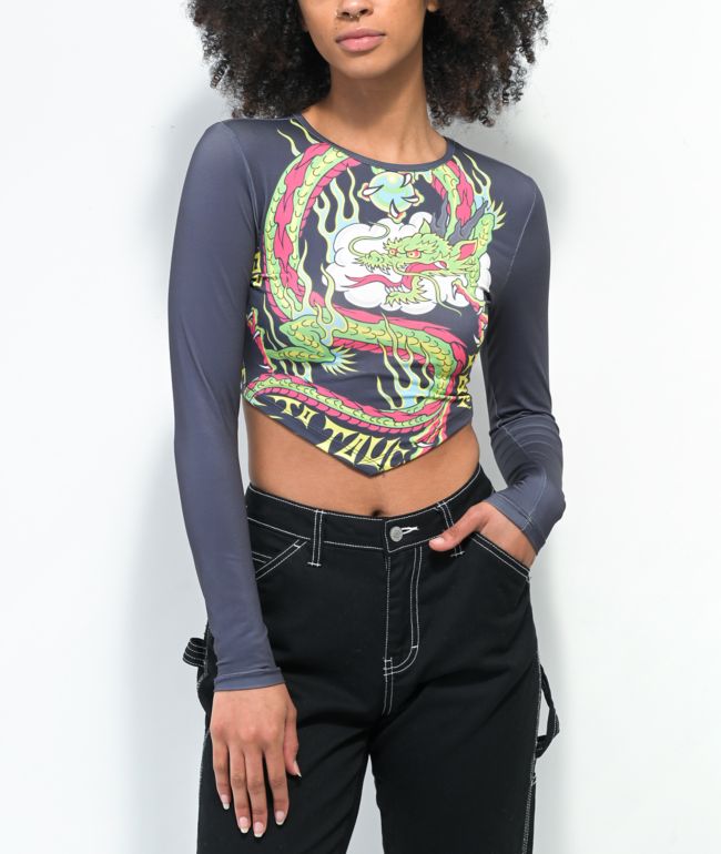 NGOrder Dragon Dark Grey Open Back Crop Top