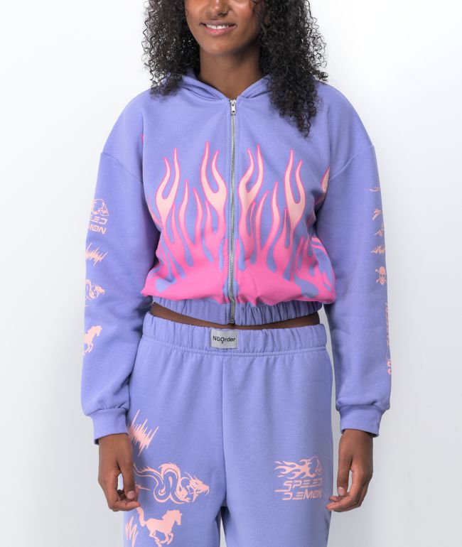 NGOrder Speed Demon Purple Crop Hoodie - Size L - Purple - Zip Up Hoodies - Hoodies \u0026 Sweatshirts - Women's Clothing at Zumiez