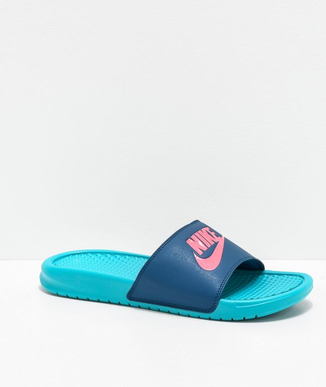 préstamo aerolíneas Cromático Nike Benassi JDI Teal Nebula & Sunset Pulse Slide Sandals