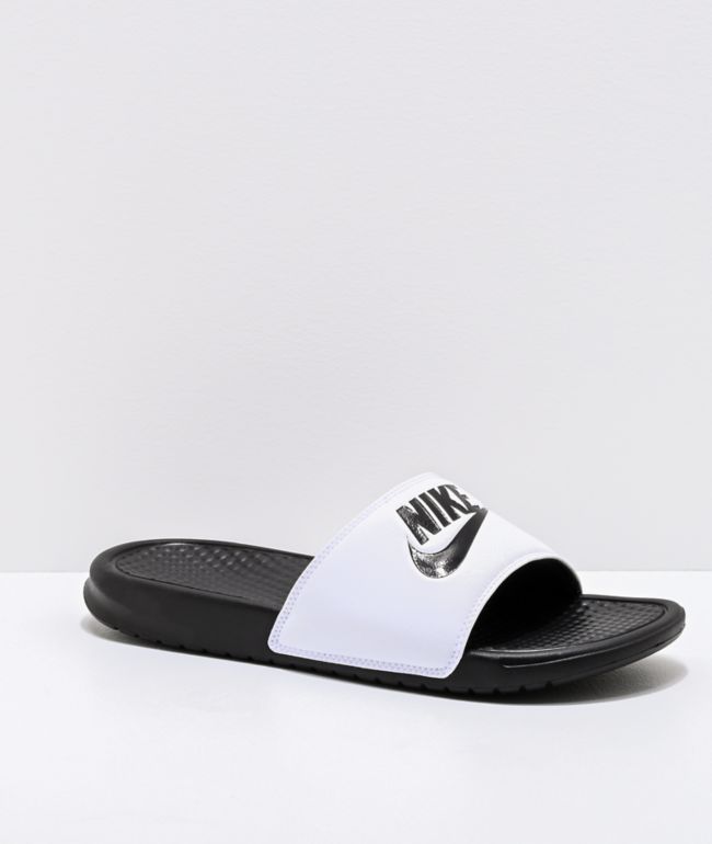 white nike slides benassi