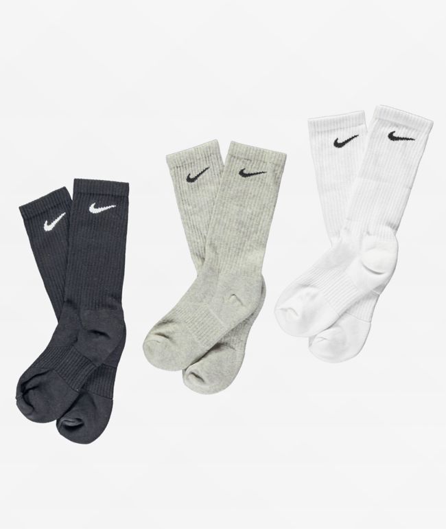Nike Kids Performance White, Grey & Black 3-Pack Crew Socks 