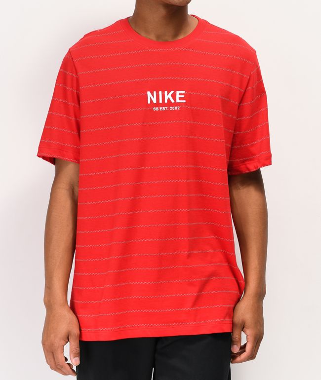 white blue and red nike shirt