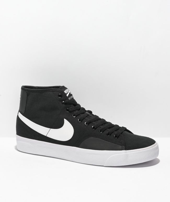 Nike SB Blazer Court Mid Black & White Skate Shoes