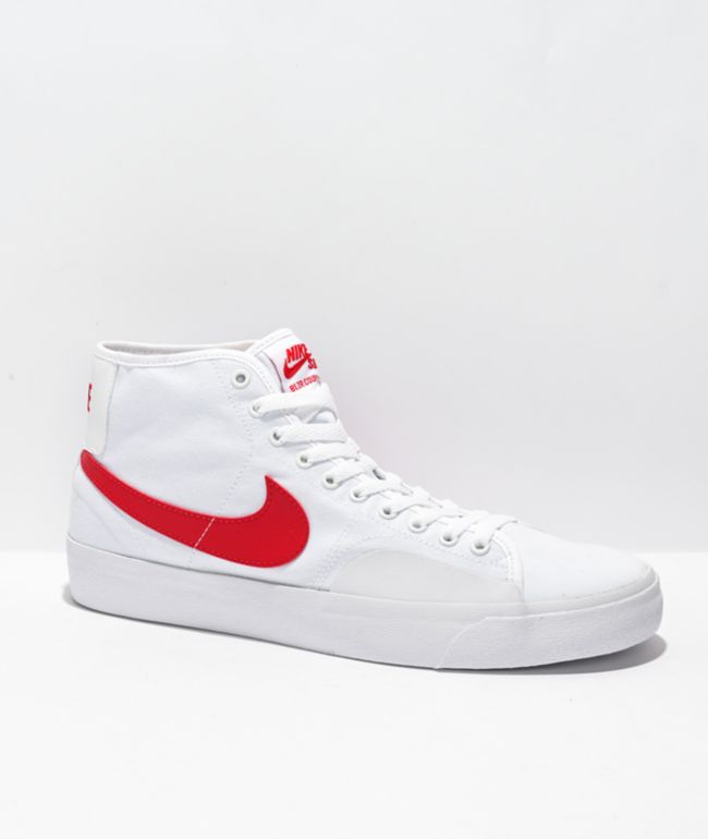 Nike SB Blazer Court Mid White & Red Skate Shoes 