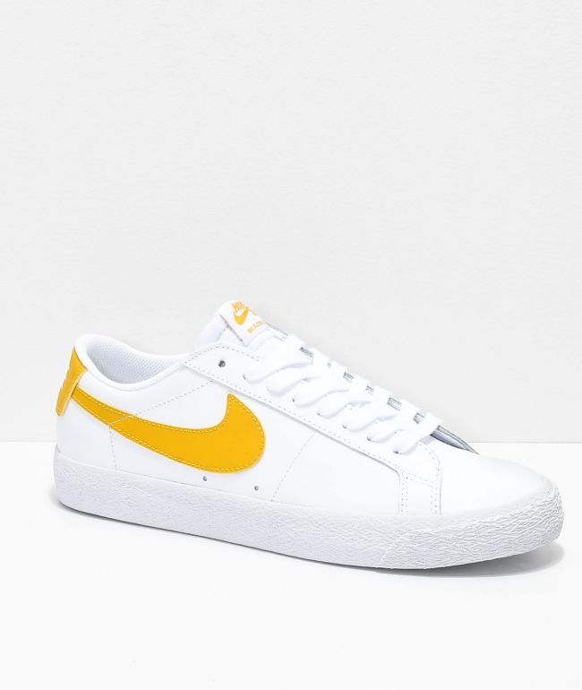 Nike SB Blazer Zoom Low White &amp; Gold Leather Skate Shoes