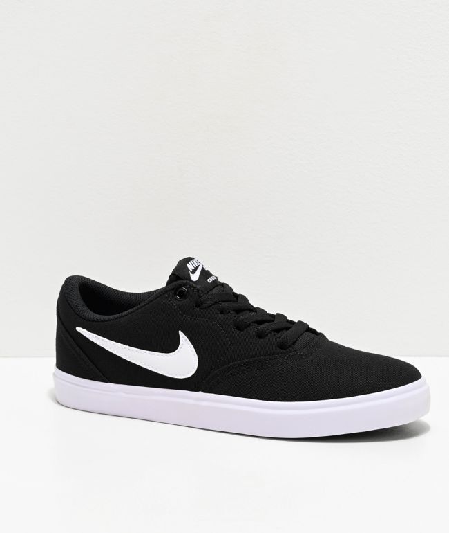 Nike SB Check Solarsoft zapatos de skate de lienzo negro y blanco | Zumiez