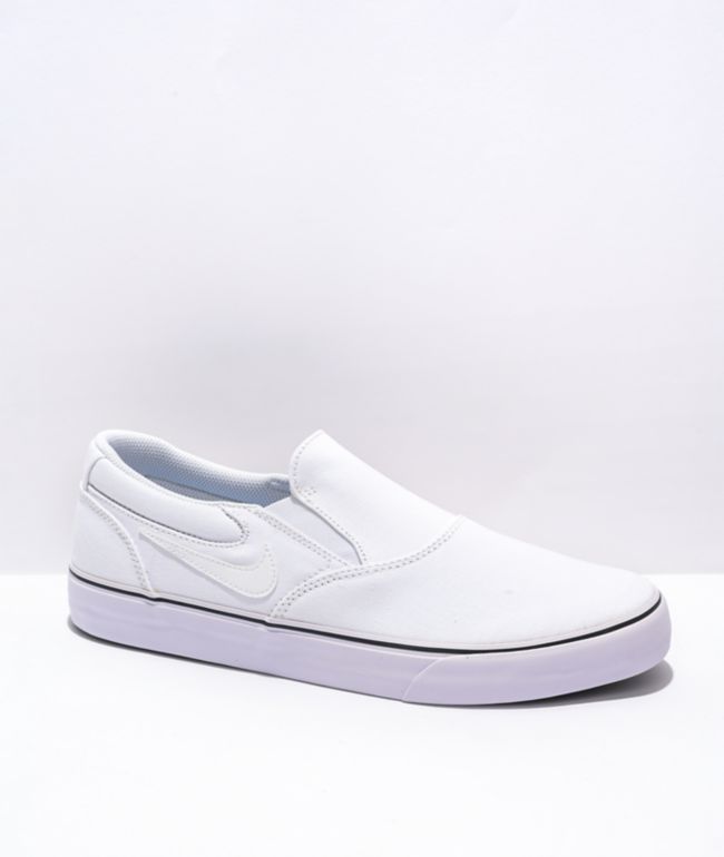 SB Chron 2 Slip-On White, White & Black Canvas Skate Shoes