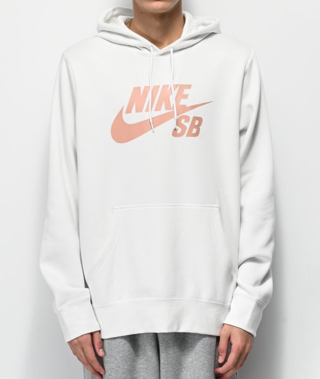 white nike hoodie with gold logo