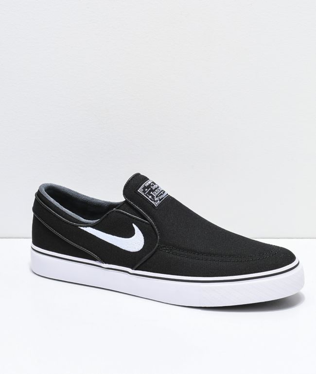 Nike SB Janoski Black & White Canvas Slip-On Skate Shoes