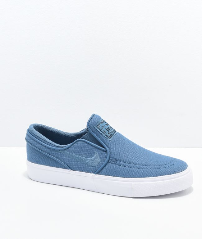 at home Recall Update Nike SB Janoski Blue & White Canvas Slip-On Skate Shoes