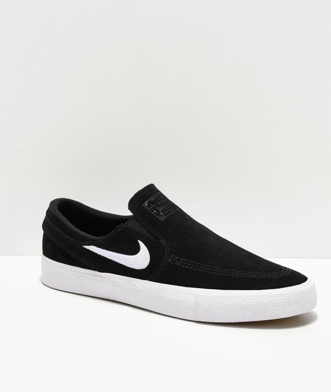 Nike SB Janoski RM Black & White Slip-On Skate Shoes