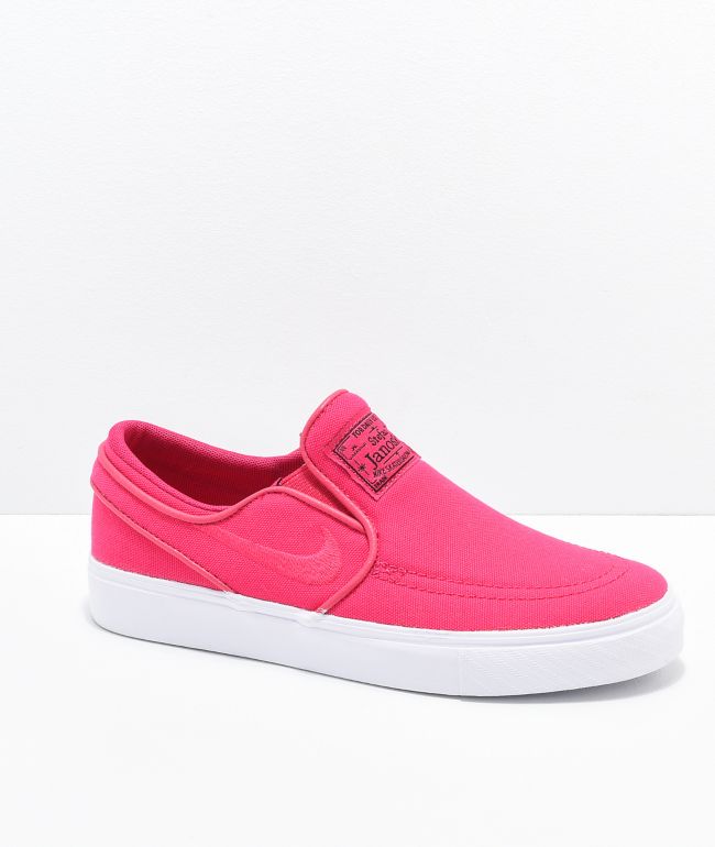 Bungalow Somatisk celle Gentleman Nike SB Janoski Rush Pink & White Canvas Slip-On Skate Shoes