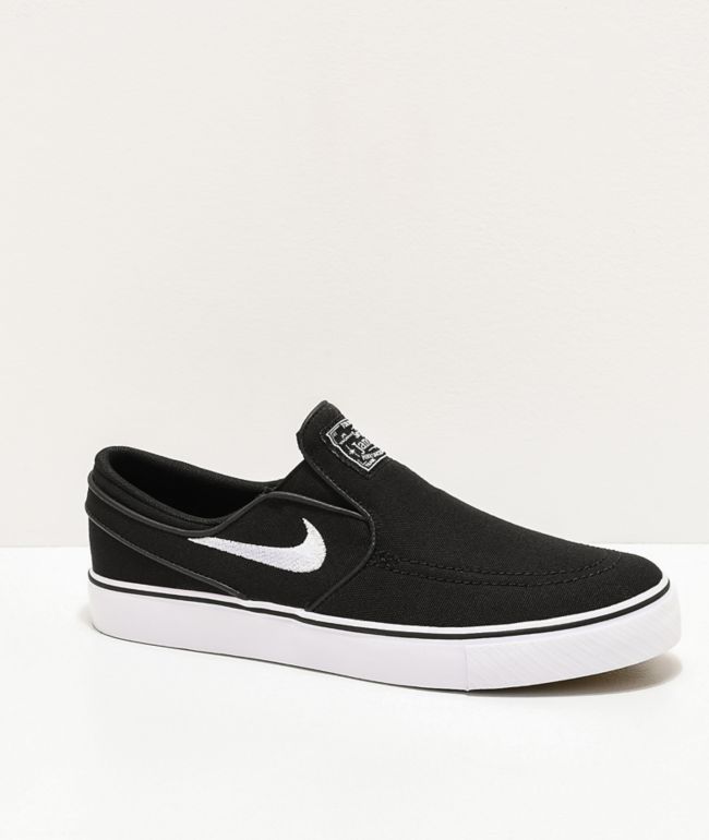 Nike SB Kids Janoski Slip-On Black \u0026 White Skate Shoes | Zumiez