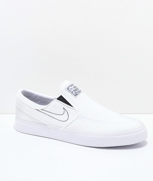 Eliminar Paradoja Leyenda Nike SB Janoski White Slip-On Canvas Skate Shoes