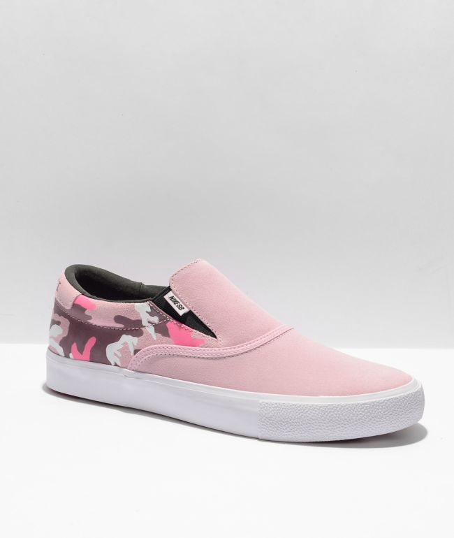 Nike SB Letica Verona zapatos de skate sin cordones rosados y de camuflaje