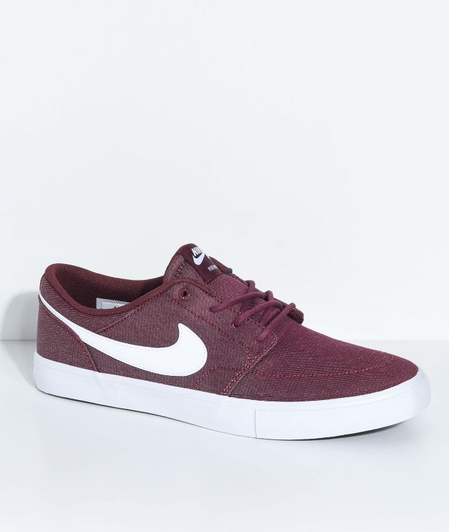 Nike SB Portmore II Burgundy &amp; White Skate Shoes Zumiez