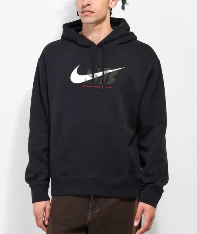 renderen Uitgang Quagga Nike SB Swoosh Through Black Pullover Hoodie