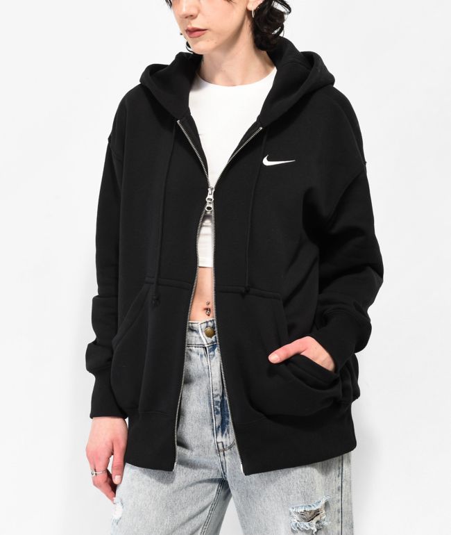 Nike Sportswear Phoenix Sudadera negra extragrande con capucha con cremallera