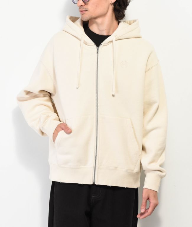Ninth Hall Fundamentals Distressed Cream Zip Hoodie