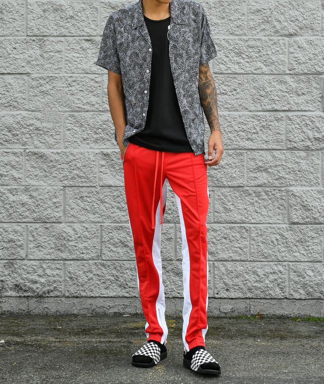 red and white pants