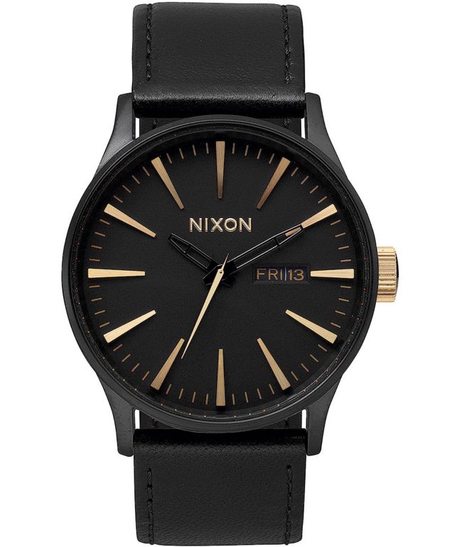 Nixon Sentry Leather Matte Black & Gold Watch