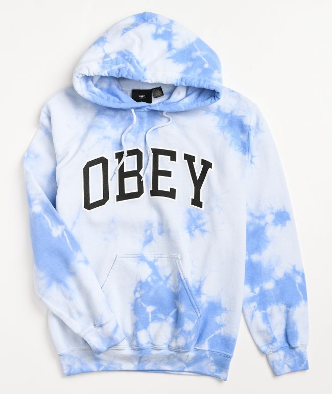 Obey Academic Washed White & Blue Tie Dye Hoodie