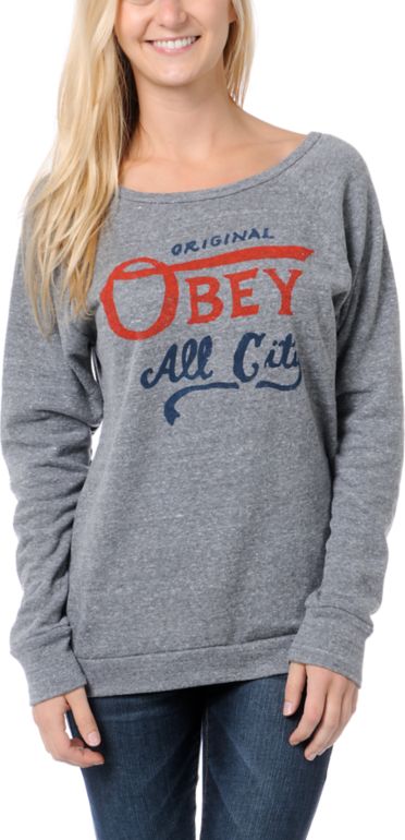 Download Obey All City Champs Heather Grey Vandal Crew Neck ...