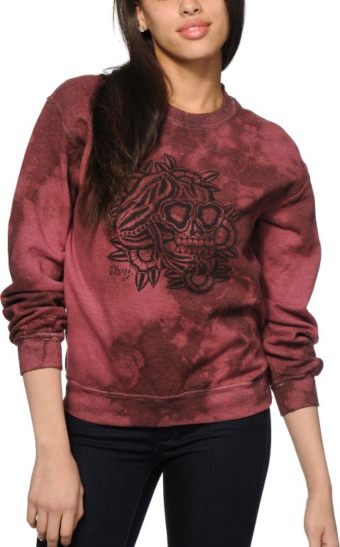 Download Obey Aloha Skull Tie Dye Crew Neck Sweatshirt | Zumiez