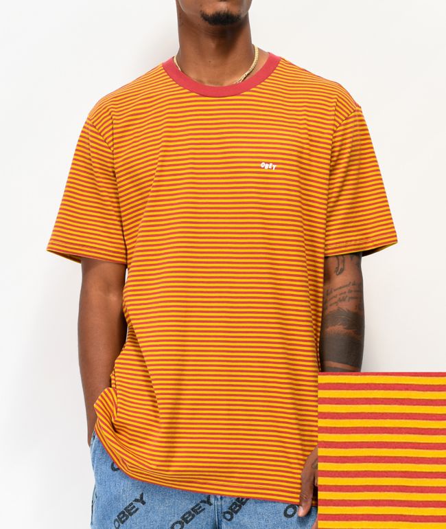red and yellow striped t shirt
